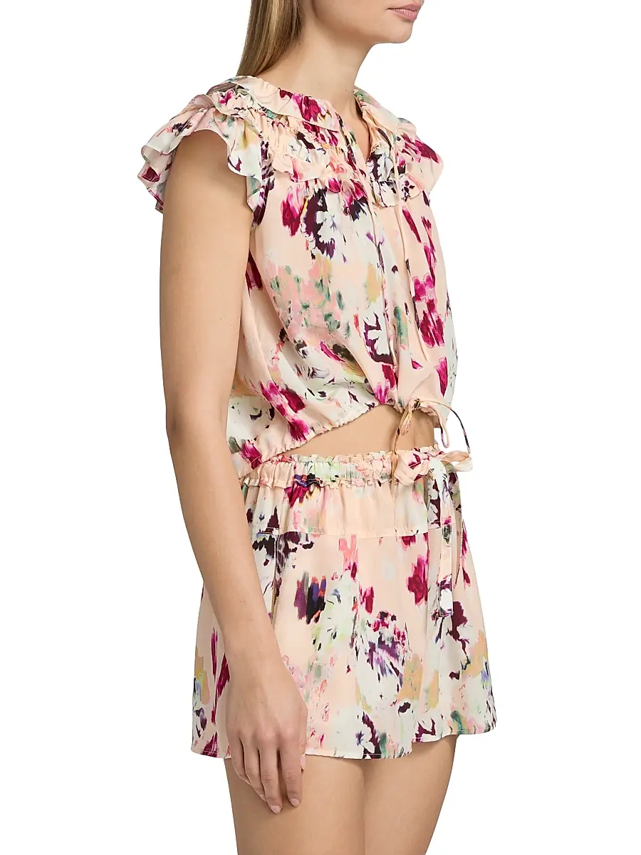 Ulla Johnson Women's Eleonore Ruffled Floral Silk Tieneck Top | Thumbnail 4 Ulla Johnson Women's Eleonore Ruffled Floral Silk Tieneck Top | Thumbnail 4