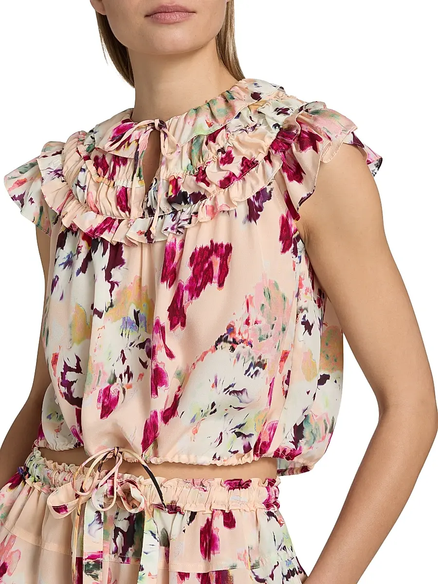 Ulla Johnson Women's Eleonore Ruffled Floral Silk Tieneck Top | Thumbnail 6 Ulla Johnson Women's Eleonore Ruffled Floral Silk Tieneck Top | Thumbnail 6