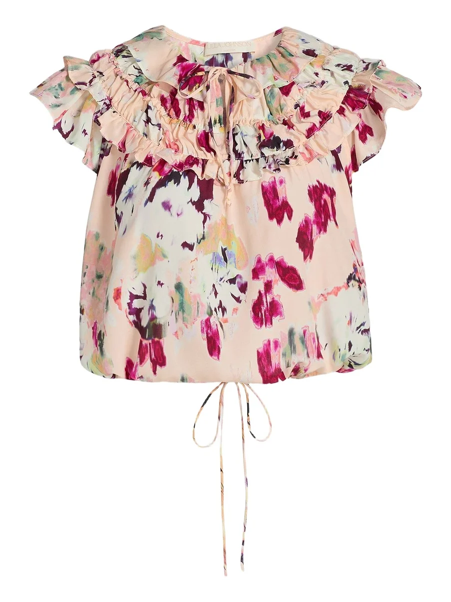 Women's Eleonore Ruffled Floral Silk Tieneck Top