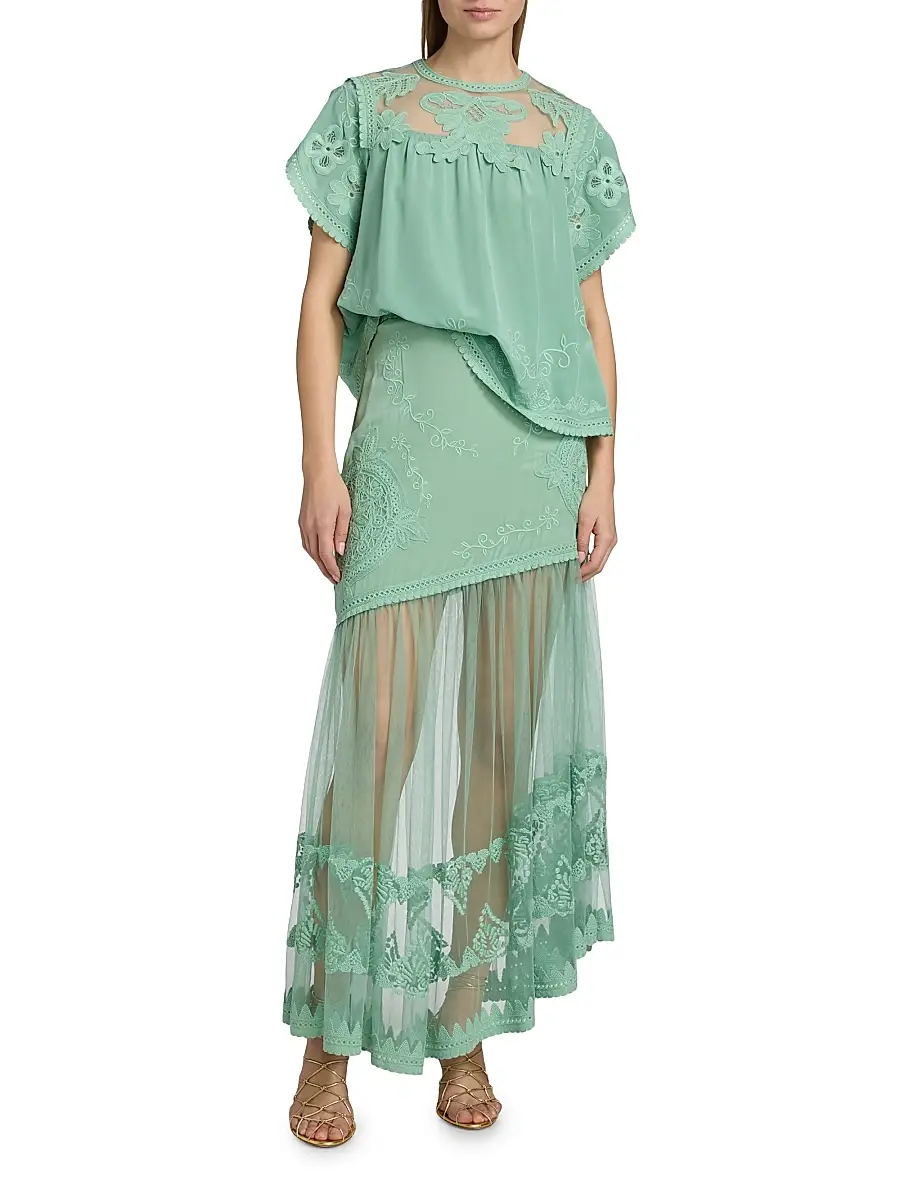 Ulla Johnson Women's Florence Embroidered Floral Silk Tulle Top | Thumbnail 2 Ulla Johnson Women's Florence Embroidered Floral Silk Tulle Top | Thumbnail 2