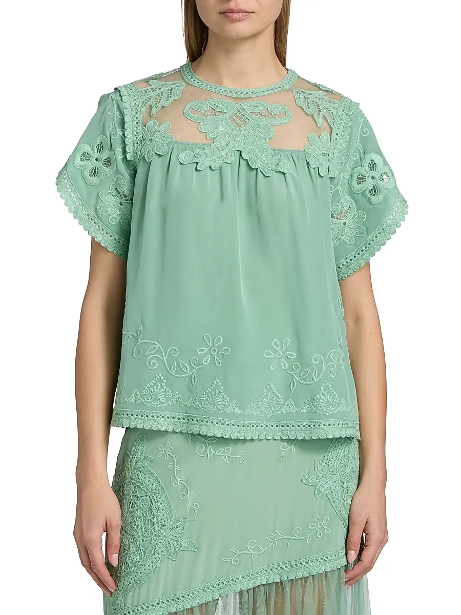 Ulla Johnson Women's Florence Embroidered Floral Silk Tulle Top | Thumbnail 3 Ulla Johnson Women's Florence Embroidered Floral Silk Tulle Top | Thumbnail 3