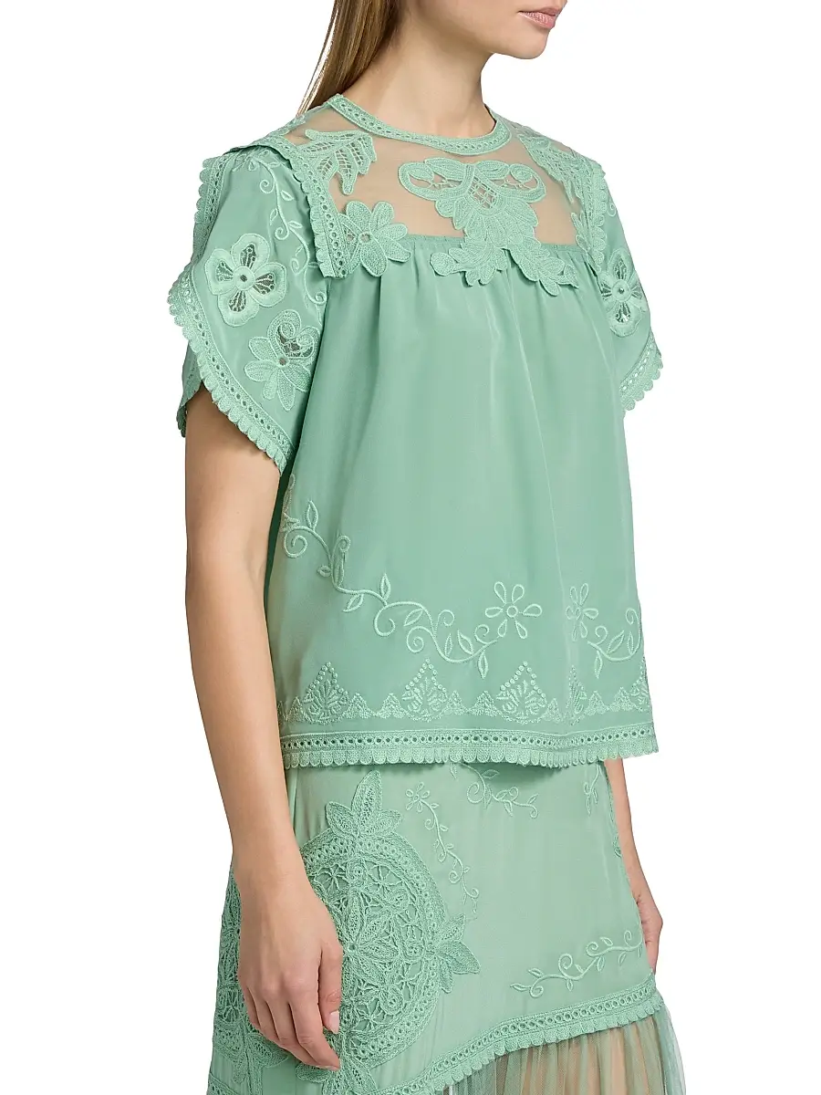 Ulla Johnson Women's Florence Embroidered Floral Silk Tulle Top | Thumbnail 4 Ulla Johnson Women's Florence Embroidered Floral Silk Tulle Top | Thumbnail 4