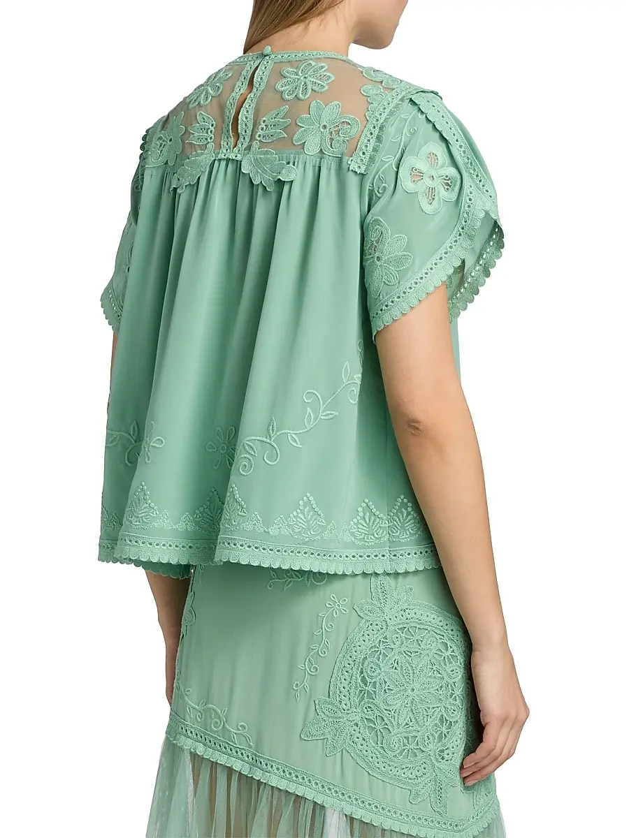 Ulla Johnson Women's Florence Embroidered Floral Silk Tulle Top | Thumbnail 5 Ulla Johnson Women's Florence Embroidered Floral Silk Tulle Top | Thumbnail 5