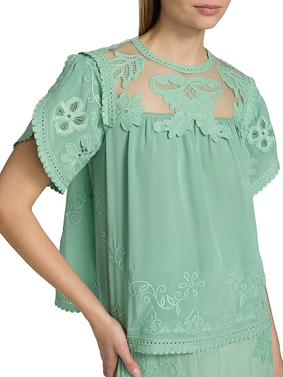 Ulla Johnson Women's Florence Embroidered Floral Silk Tulle Top | Thumbnail 6 Ulla Johnson Women's Florence Embroidered Floral Silk Tulle Top | Thumbnail 6
