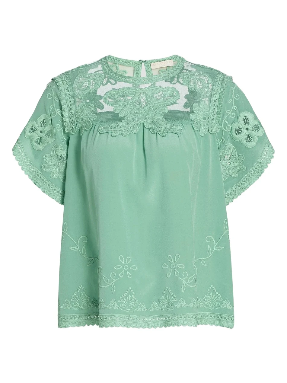 Women's Florence Embroidered Floral Silk Tulle Top