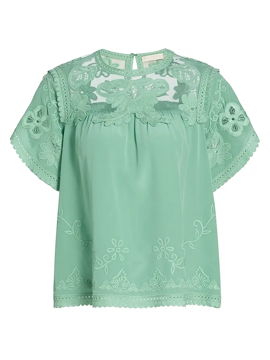 Ulla Johnson Women's Florence Embroidered Floral Silk Tulle Top - Arctic - Size 12 | Image 1 Ulla Johnson Women's Florence Embroidered Floral Silk Tulle Top - Arctic - Size 12 | Image 1