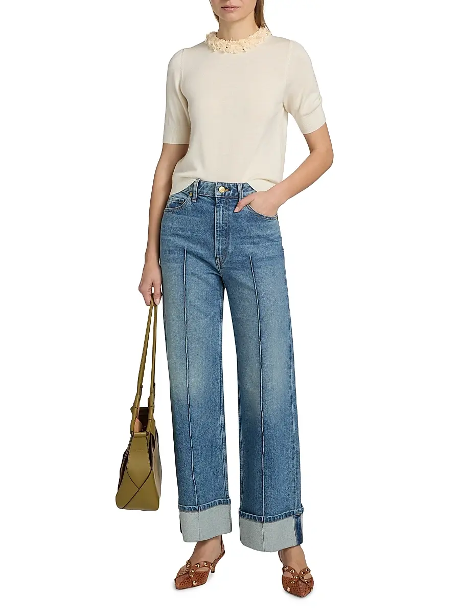 Ulla Johnson Women's Jude Embellished-Trim Merino Wool Short-Sleeve Top | Thumbnail 2