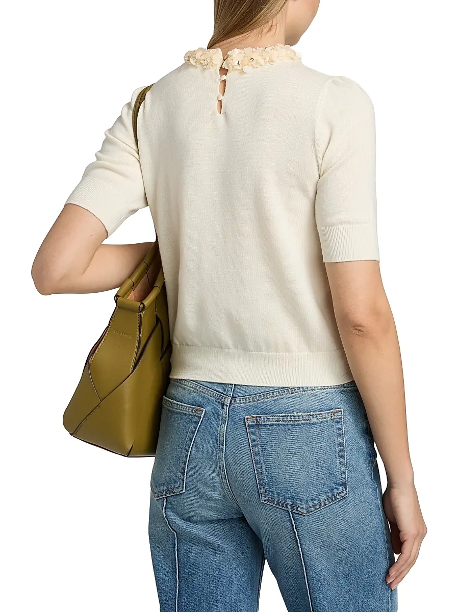 Ulla Johnson Women's Jude Embellished-Trim Merino Wool Short-Sleeve Top | Thumbnail 5