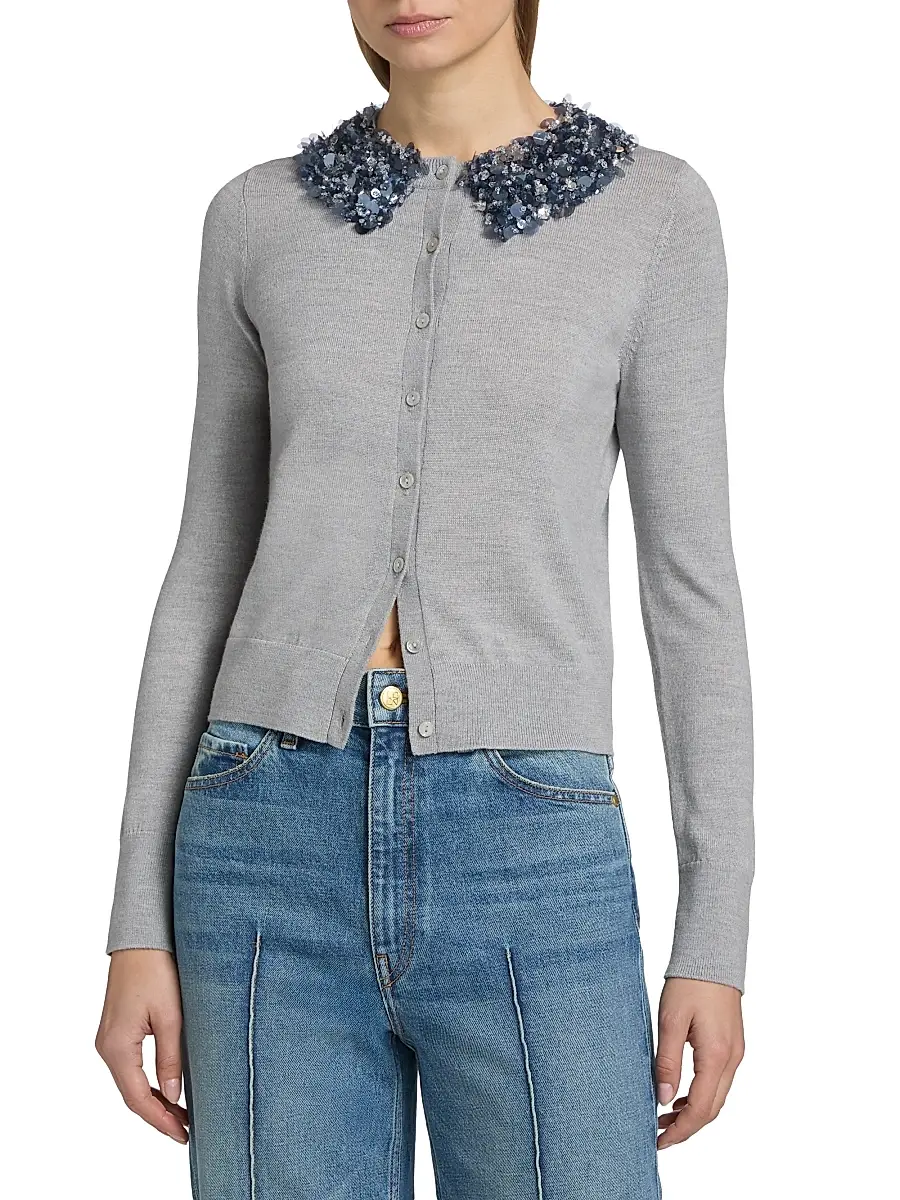 Ulla Johnson Women's Anna Embellished-Collar Merino Wool Cardigan | Thumbnail 3