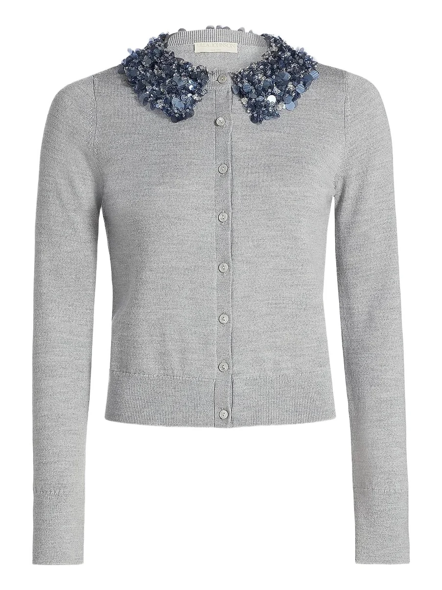 Women's Anna Embellished-Collar Merino Wool Cardigan Women's Anna Embellished-Collar Merino Wool Cardigan