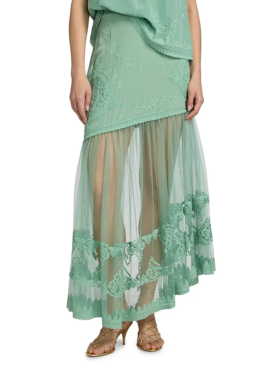 Ulla Johnson Women's Elspeth Floral-Embroidered Sheer Silk Midi-Skirt | Thumbnail 3 Ulla Johnson Women's Elspeth Floral-Embroidered Sheer Silk Midi-Skirt | Thumbnail 3
