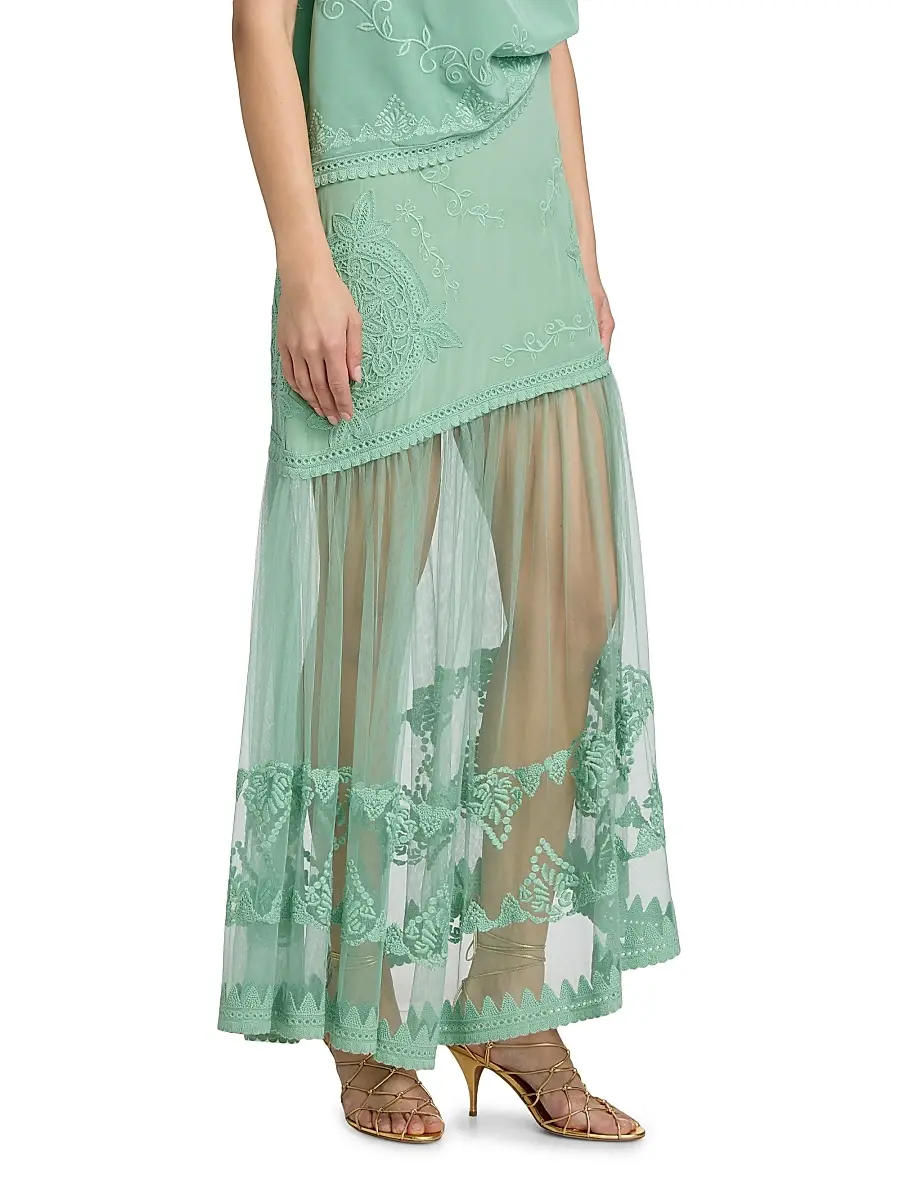 Ulla Johnson Women's Elspeth Floral-Embroidered Sheer Silk Midi-Skirt | Thumbnail 4 Ulla Johnson Women's Elspeth Floral-Embroidered Sheer Silk Midi-Skirt | Thumbnail 4