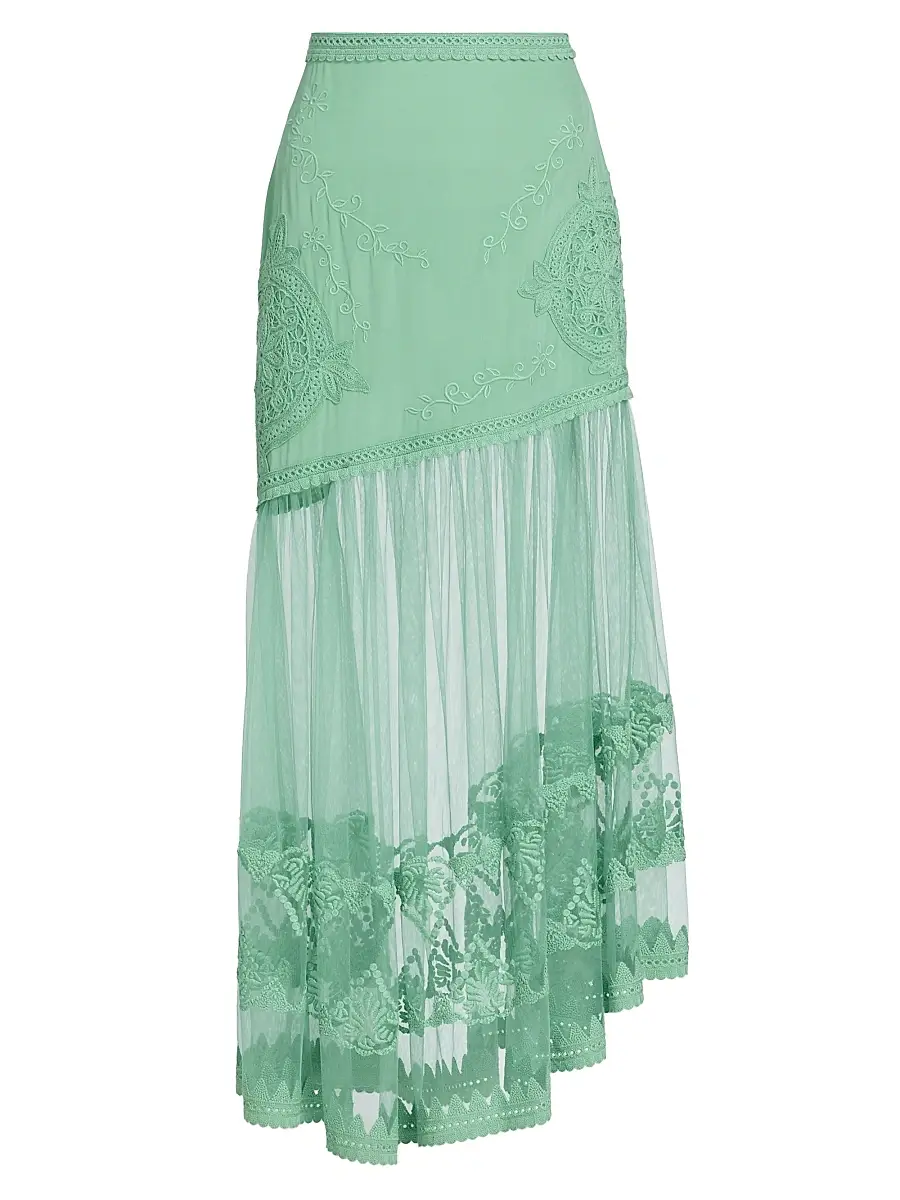 Ulla Johnson Women's Elspeth Floral-Embroidered Sheer Silk Midi-Skirt - Arctic - Size 12 | Image 1 Ulla Johnson Women's Elspeth Floral-Embroidered Sheer Silk Midi-Skirt - Arctic - Size 12 | Image 1