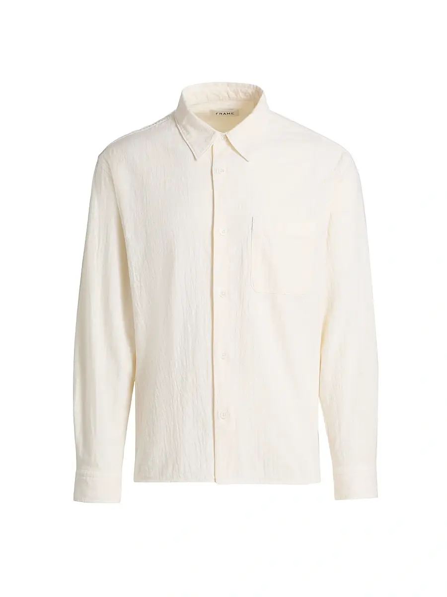 FRAME Men's Textured Cotton Shirt - Off White | Image 1 FRAME Men's Textured Cotton Shirt - Off White | Image 1