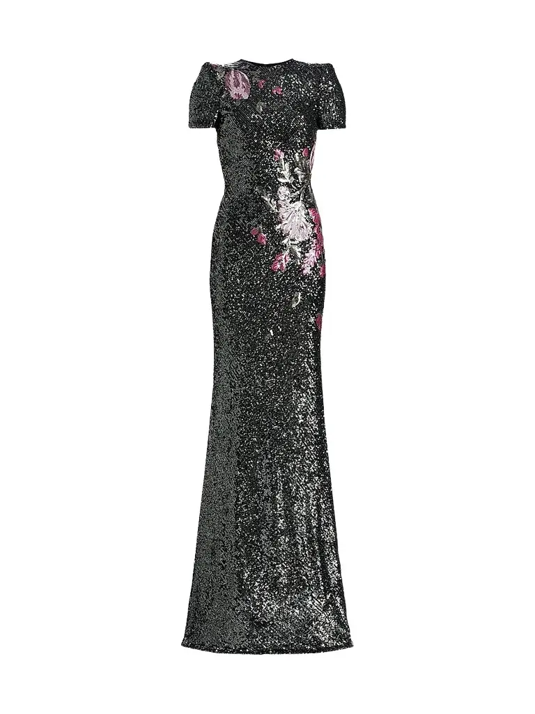 Naeem Khan Women's Floral-Sequined Mermaid Gown - Gunmetal Multi | Image 1 Naeem Khan Women's Floral-Sequined Mermaid Gown - Gunmetal Multi | Image 1