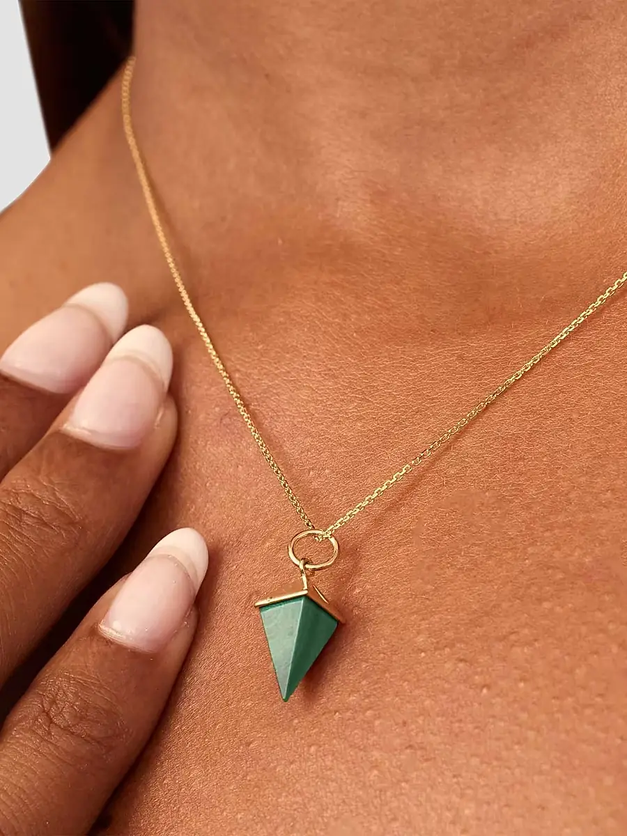 Oradina Women's Prism Point Pendant Charm in 14K Yellow Gold - Green Malachite Gold | Thumbnail 2 Oradina Women's Prism Point Pendant Charm in 14K Yellow Gold - Green Malachite Gold | Thumbnail 2