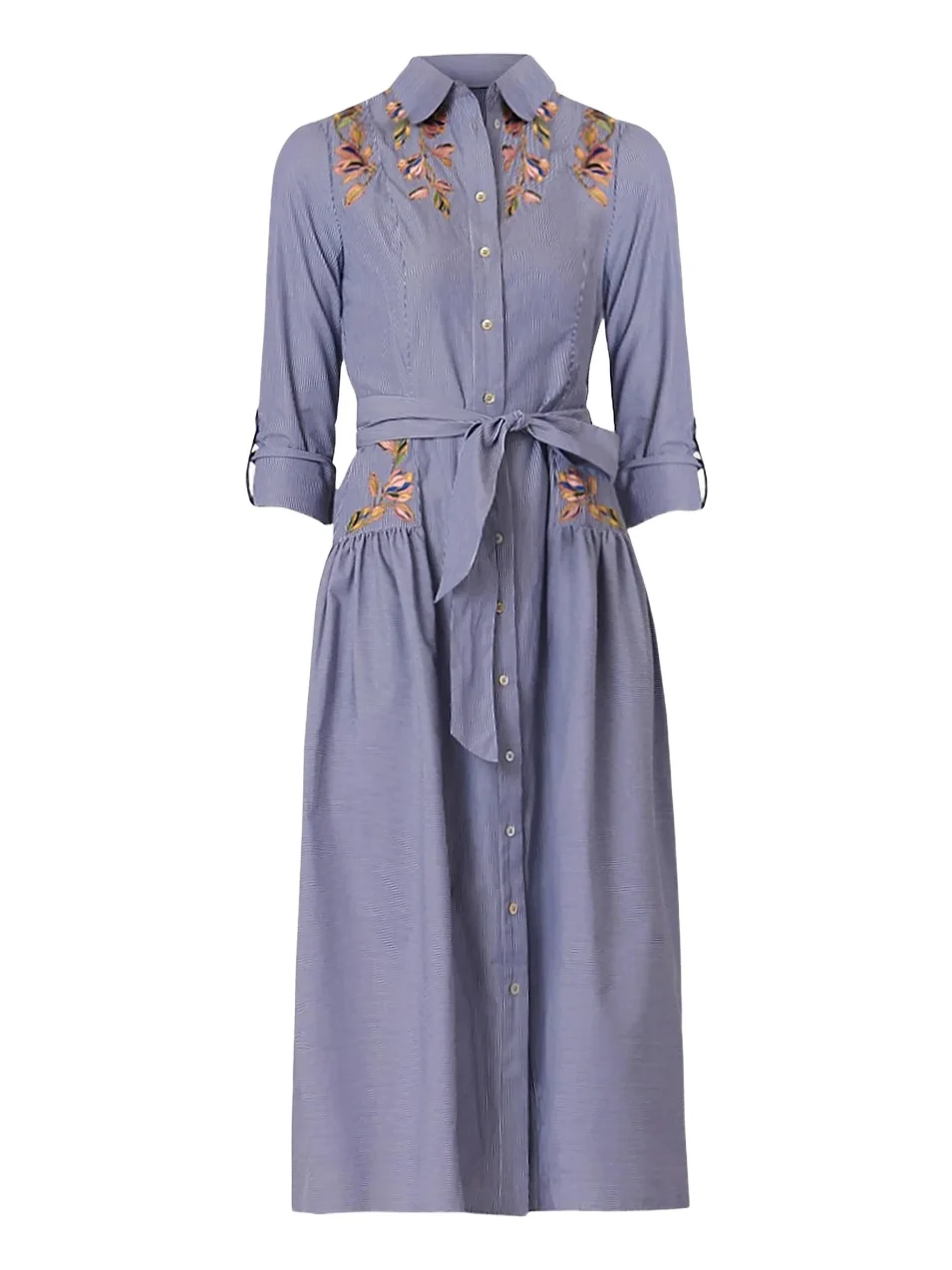 Shoshanna Women's Caldwell Embroidered Pinstriped Shirtdress