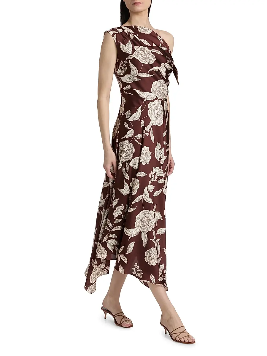 TANYA TAYLOR Women's Loretta Floral Satin One-Shoulder Midi-Dress | Thumbnail 2 TANYA TAYLOR Women's Loretta Floral Satin One-Shoulder Midi-Dress | Thumbnail 2