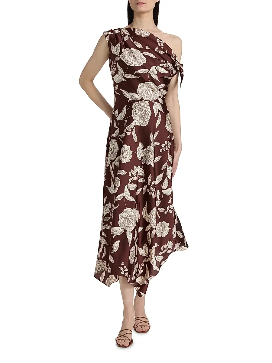 TANYA TAYLOR Women's Loretta Floral Satin One-Shoulder Midi-Dress | Thumbnail 3 TANYA TAYLOR Women's Loretta Floral Satin One-Shoulder Midi-Dress | Thumbnail 3