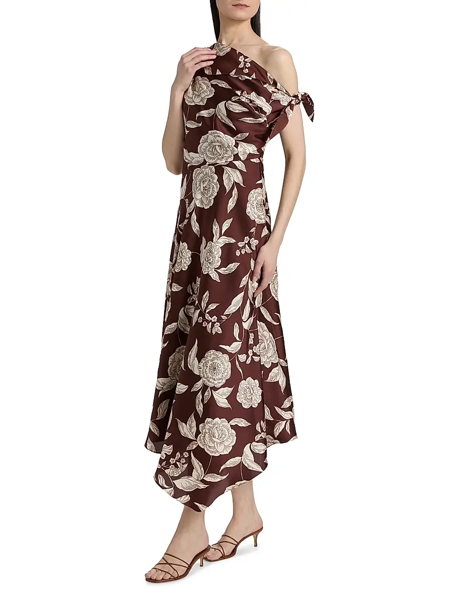 TANYA TAYLOR Women's Loretta Floral Satin One-Shoulder Midi-Dress | Thumbnail 4 TANYA TAYLOR Women's Loretta Floral Satin One-Shoulder Midi-Dress | Thumbnail 4