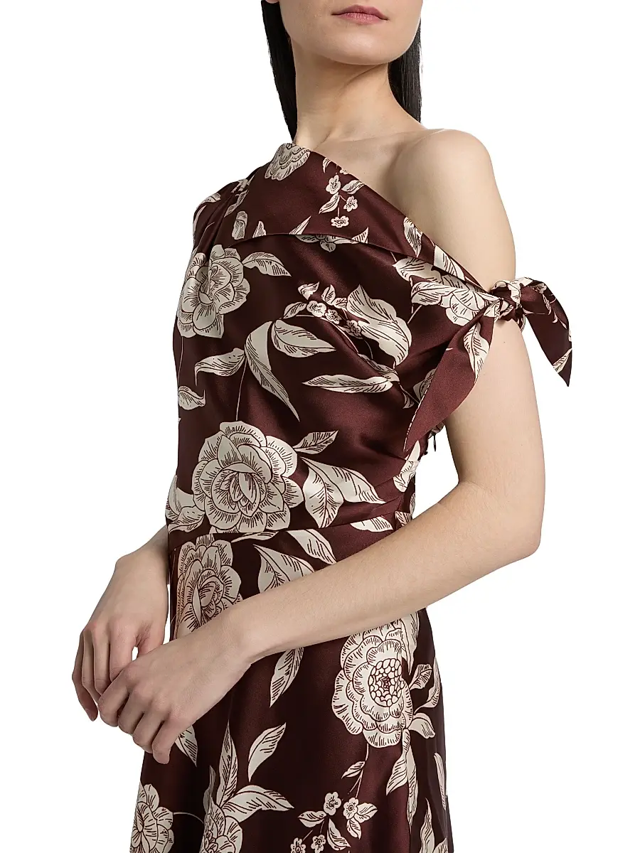 TANYA TAYLOR Women's Loretta Floral Satin One-Shoulder Midi-Dress | Thumbnail 6 TANYA TAYLOR Women's Loretta Floral Satin One-Shoulder Midi-Dress | Thumbnail 6
