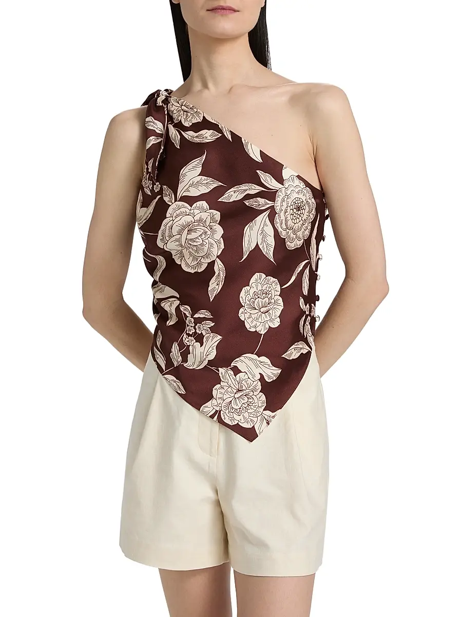 TANYA TAYLOR Women's Brigid Printed Satin One-Shoulder Top | Thumbnail 3 TANYA TAYLOR Women's Brigid Printed Satin One-Shoulder Top | Thumbnail 3