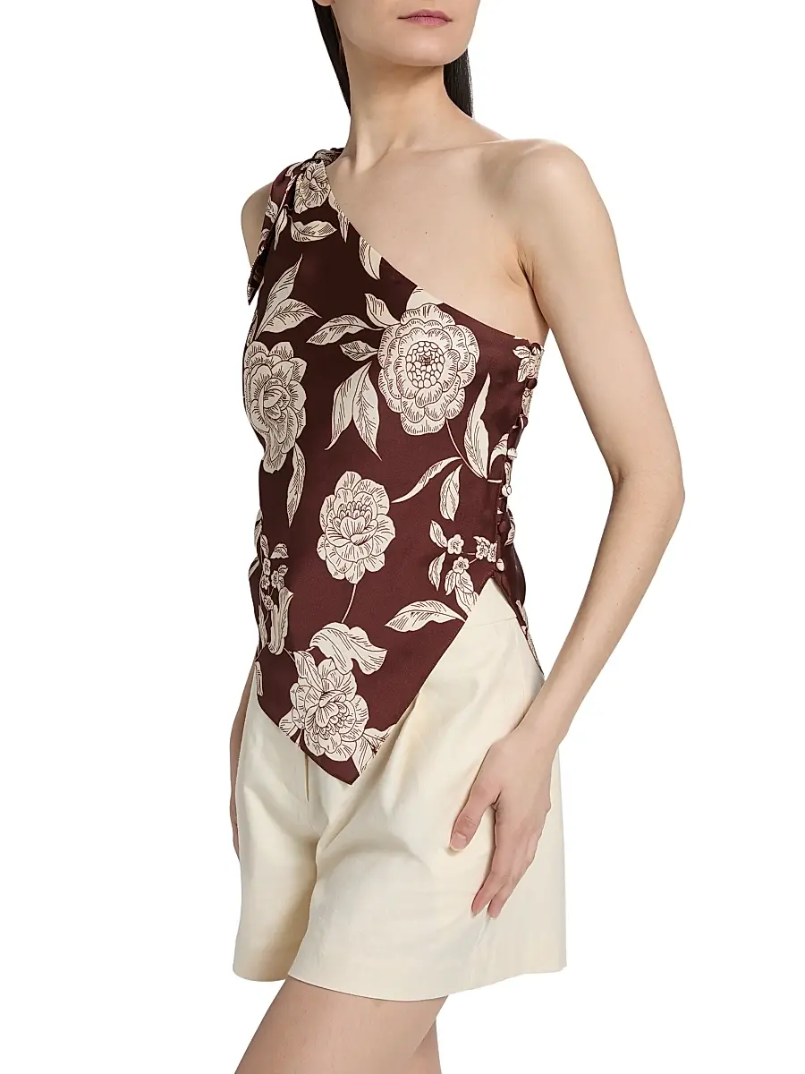 TANYA TAYLOR Women's Brigid Printed Satin One-Shoulder Top | Thumbnail 4 TANYA TAYLOR Women's Brigid Printed Satin One-Shoulder Top | Thumbnail 4