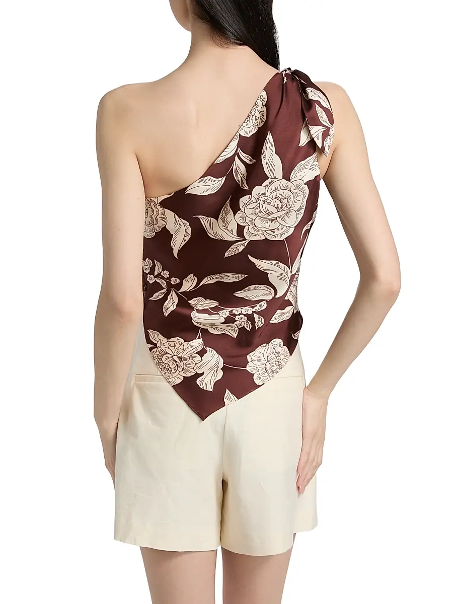 TANYA TAYLOR Women's Brigid Printed Satin One-Shoulder Top | Thumbnail 5 TANYA TAYLOR Women's Brigid Printed Satin One-Shoulder Top | Thumbnail 5