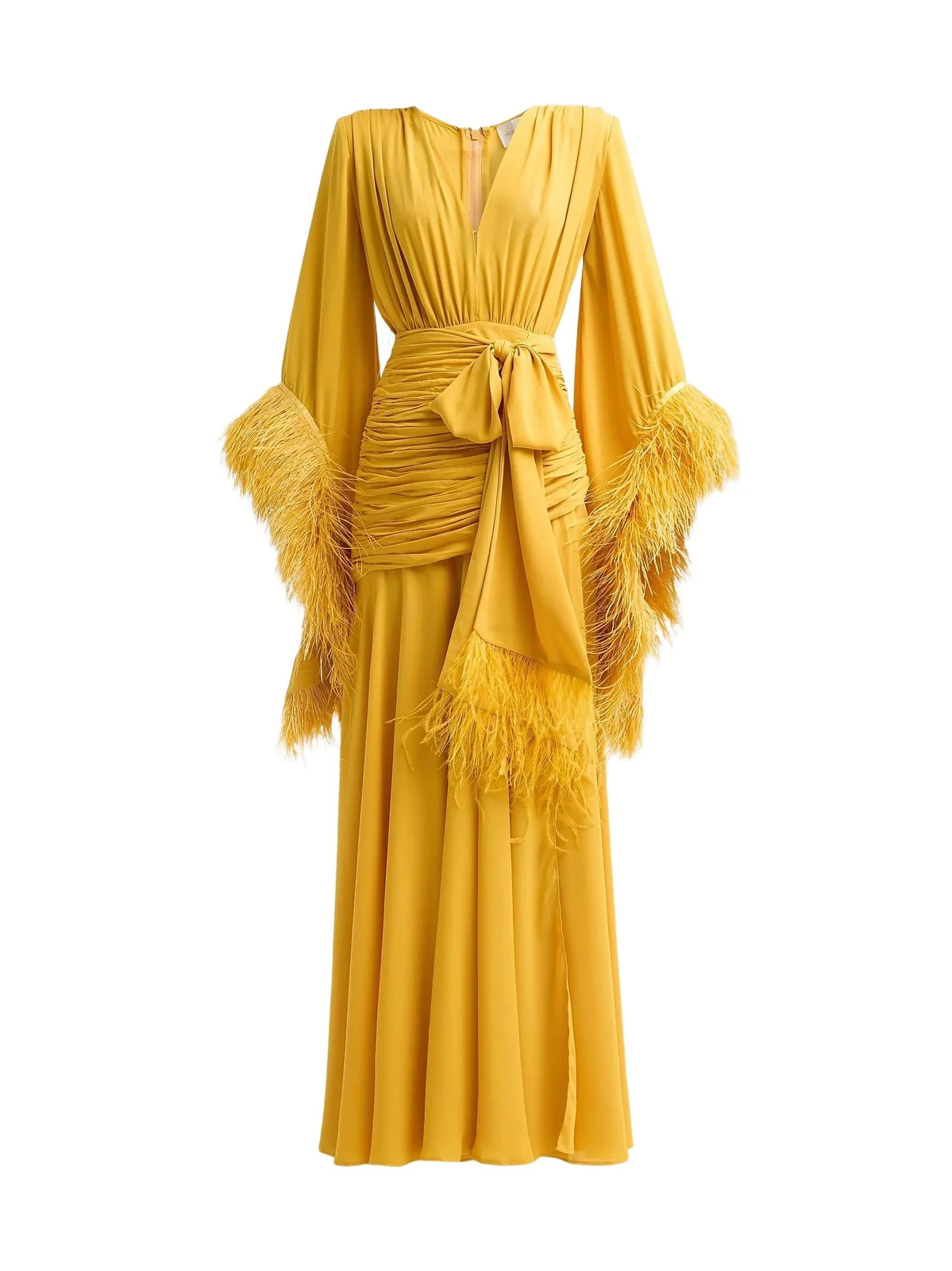 Women's Geisha Ruched Feather-Trimmed Maxi Dress Women's Geisha Ruched Feather-Trimmed Maxi Dress