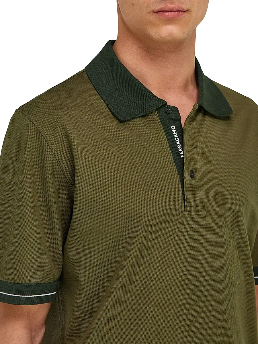 Ferragamo Men's Short-Sleeve Cotton Polo Shirt | Thumbnail 4 Ferragamo Men's Short-Sleeve Cotton Polo Shirt | Thumbnail 4