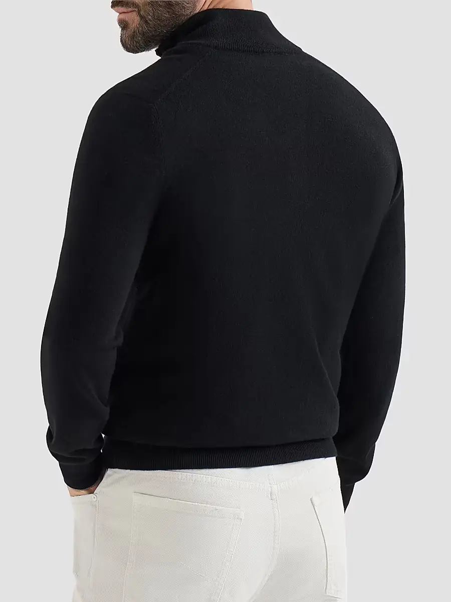 Brunello Cucinelli Men's Cashmere Sweater with Half Zip - Black | Thumbnail 3 Brunello Cucinelli Men's Cashmere Sweater with Half Zip - Black | Thumbnail 3