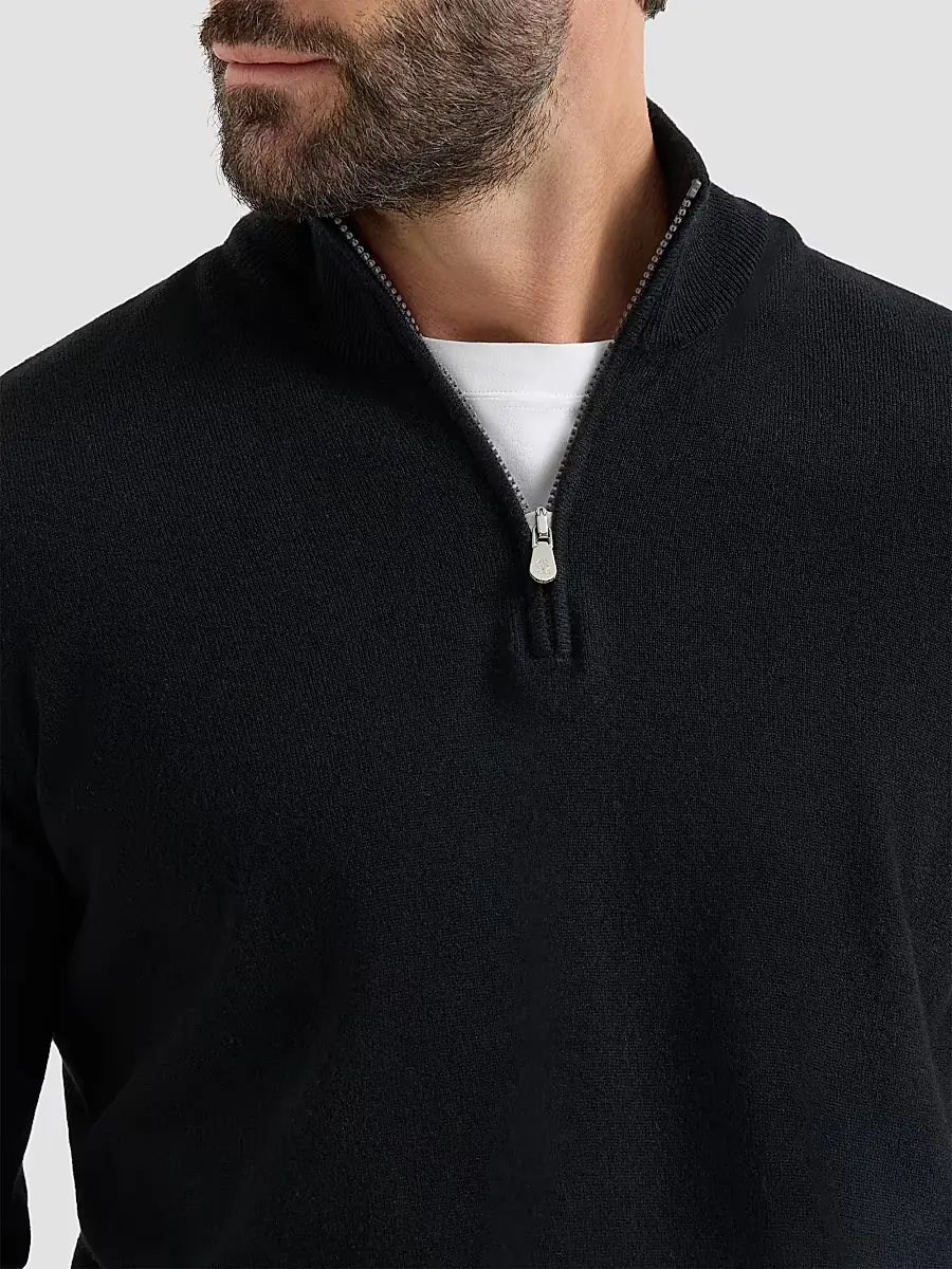 Brunello Cucinelli Men's Cashmere Sweater with Half Zip - Black | Thumbnail 5 Brunello Cucinelli Men's Cashmere Sweater with Half Zip - Black | Thumbnail 5