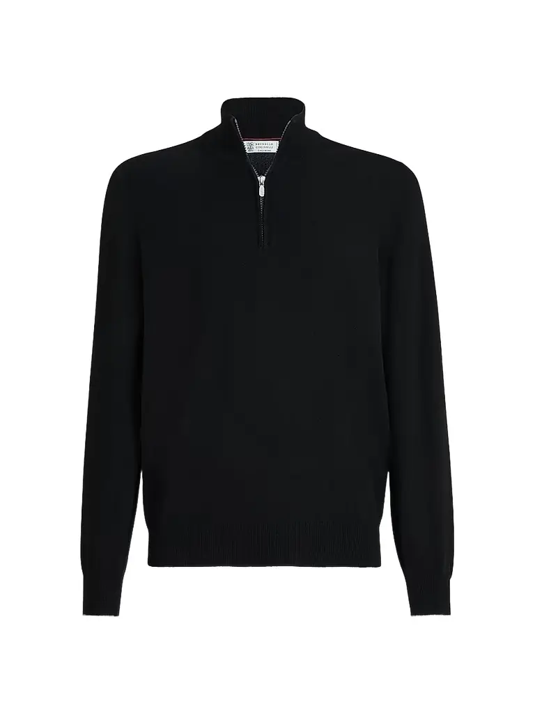 Brunello Cucinelli Men's Cashmere Sweater with Half Zip - Black