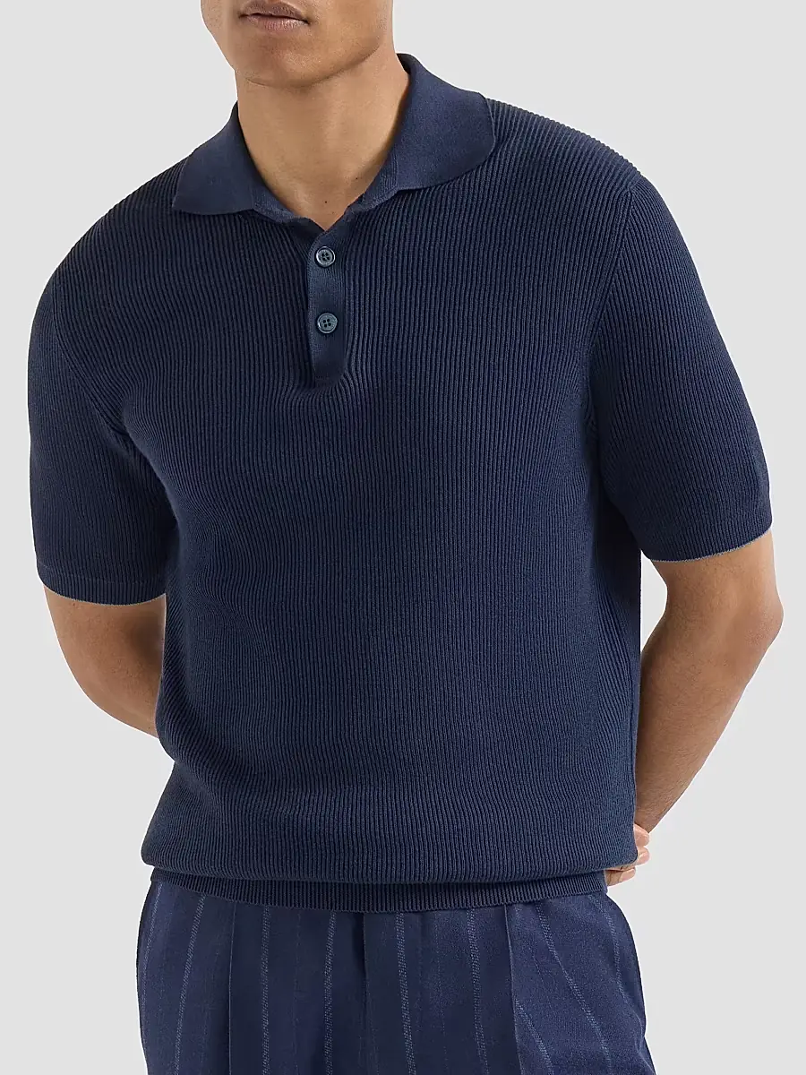 Brunello Cucinelli Men's Cotton English Rib Knit Polo Shirt | Thumbnail 3 Brunello Cucinelli Men's Cotton English Rib Knit Polo Shirt | Thumbnail 3