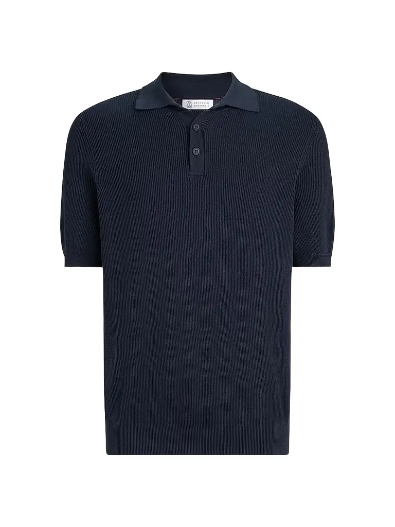 Brunello Cucinelli Men's Cotton English Rib Knit Polo Shirt