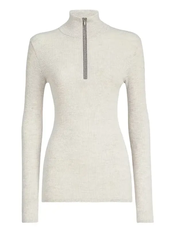 Brunello Cucinelli Women's Virgin Wool and Cashmere Lightweight Ribbed Turtleneck Sweater
