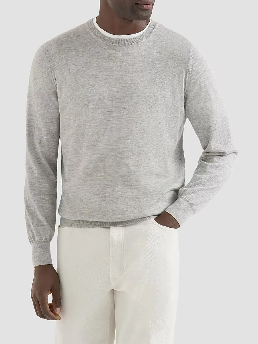 Brunello Cucinelli Men's Cashmere and Silk Lightweight Sweater | Thumbnail 2