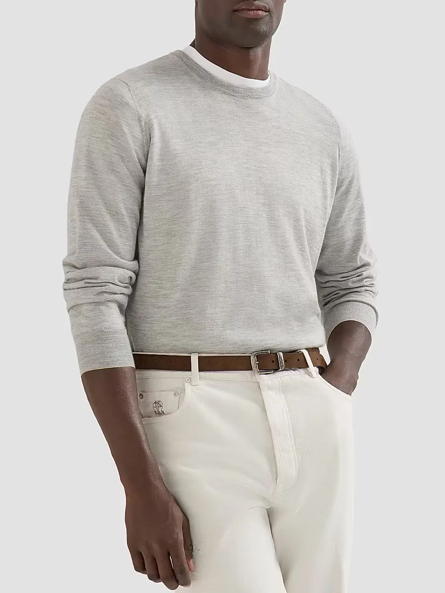 Brunello Cucinelli Men's Cashmere and Silk Lightweight Sweater | Thumbnail 4