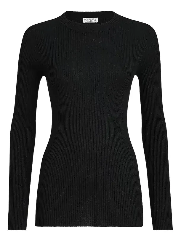 Brunello Cucinelli Women's Sparkling Cashmere and Silk Rib Knit Lightweight Sweater