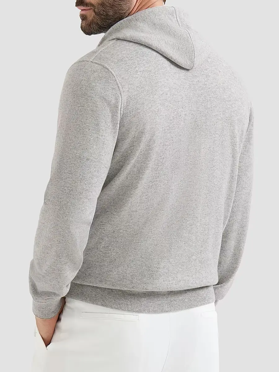 Brunello Cucinelli Men's Cashmere Sweatshirt-Style Cardigan with Hood - Pebble | Thumbnail 3 Brunello Cucinelli Men's Cashmere Sweatshirt-Style Cardigan with Hood - Pebble | Thumbnail 3