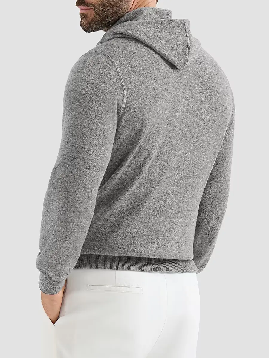 Brunello Cucinelli Men's Cashmere Sweatshirt-Style Cardigan with Hood - Dark Grey | Thumbnail 3 Brunello Cucinelli Men's Cashmere Sweatshirt-Style Cardigan with Hood - Dark Grey | Thumbnail 3