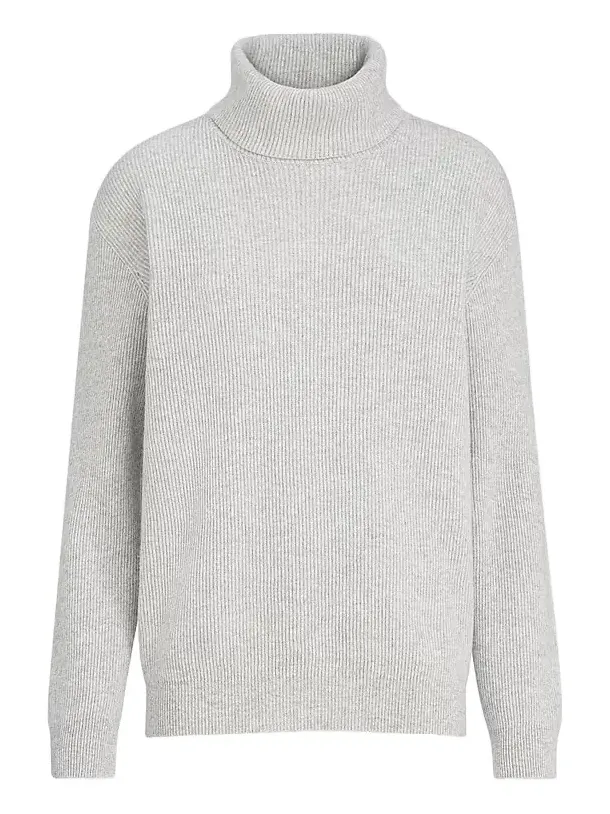 Brunello Cucinelli Women's Cashmere English Rib Turtleneck Sweater with Monili - Pebble