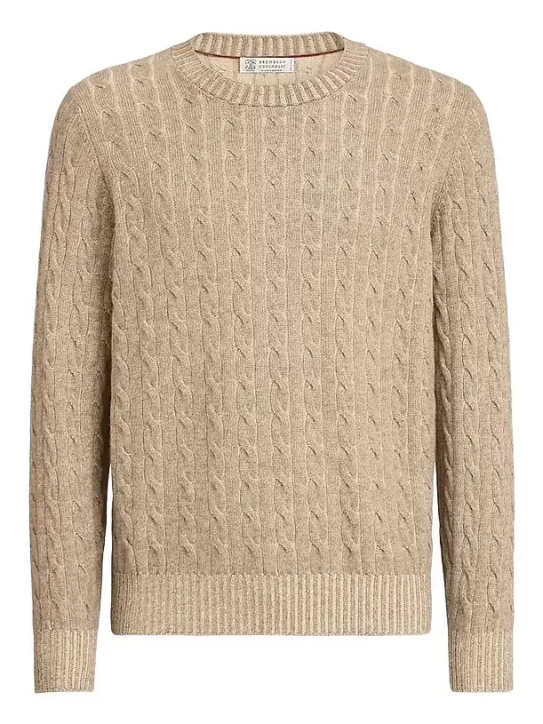 Brunello Cucinelli Men's Cashmere Vanisé Cable Knit Sweater