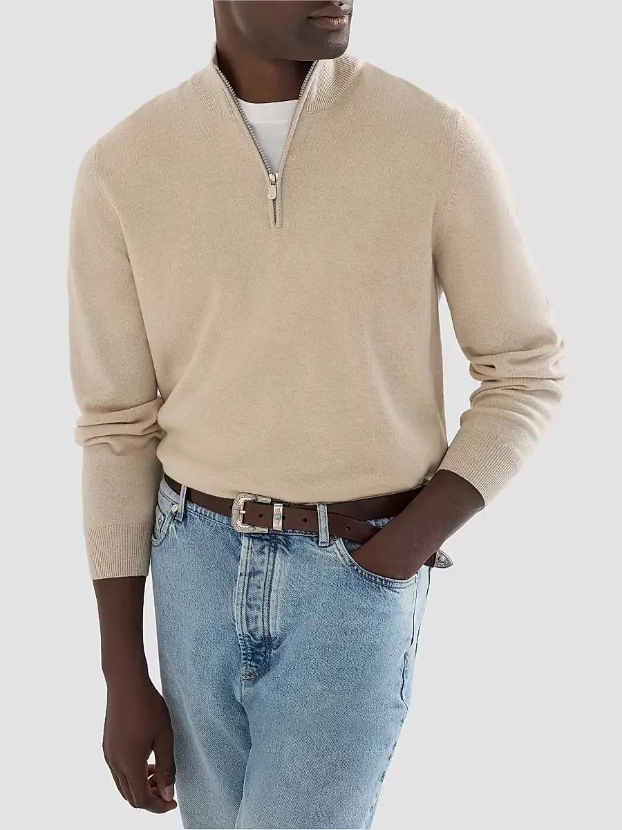 Brunello Cucinelli Men's Cashmere Sweater with Half Zip | Thumbnail 4 Brunello Cucinelli Men's Cashmere Sweater with Half Zip | Thumbnail 4