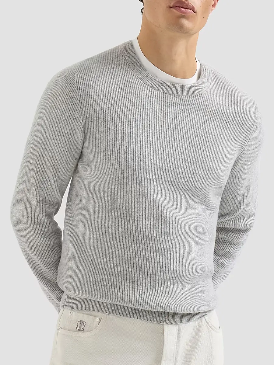 Brunello Cucinelli Men's Cashmere English Rib Sweater | Thumbnail 3 Brunello Cucinelli Men's Cashmere English Rib Sweater | Thumbnail 3