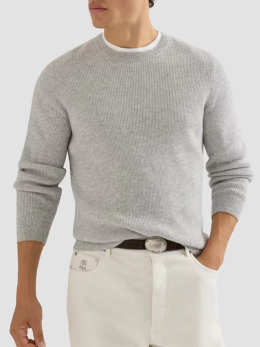 Brunello Cucinelli Men's Cashmere English Rib Sweater | Thumbnail 5 Brunello Cucinelli Men's Cashmere English Rib Sweater | Thumbnail 5