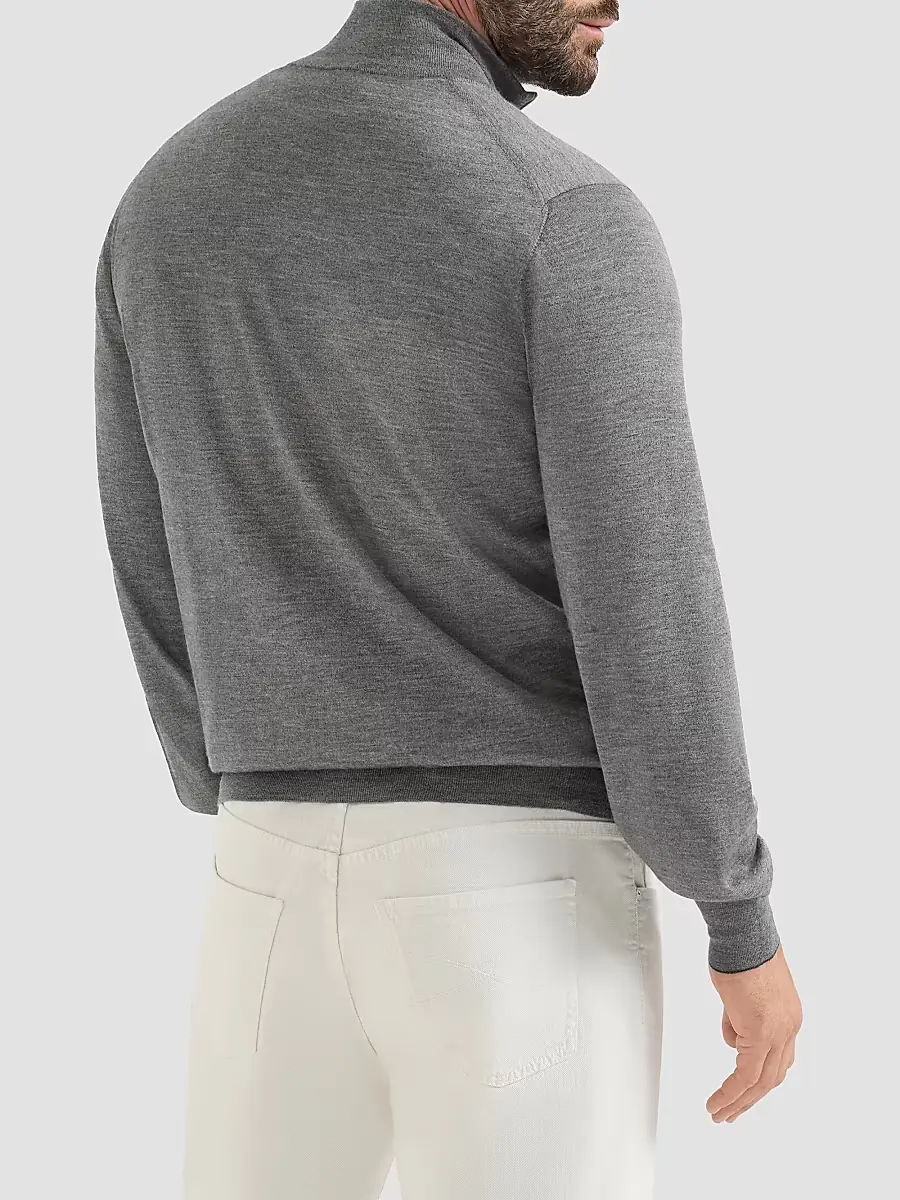 Brunello Cucinelli Men's Cashmere and Silk Lightweight Cardigan with Zipper - Dark Grey | Thumbnail 4 Brunello Cucinelli Men's Cashmere and Silk Lightweight Cardigan with Zipper - Dark Grey | Thumbnail 4