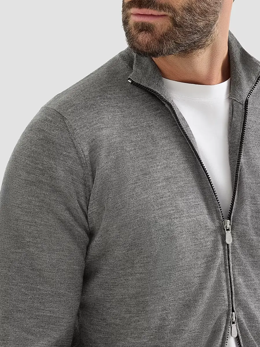 Brunello Cucinelli Men's Cashmere and Silk Lightweight Cardigan with Zipper - Dark Grey | Thumbnail 6 Brunello Cucinelli Men's Cashmere and Silk Lightweight Cardigan with Zipper - Dark Grey | Thumbnail 6
