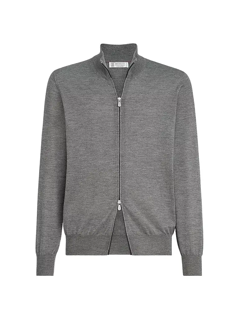 Brunello Cucinelli Men's Cashmere and Silk Lightweight Cardigan with Zipper - Dark Grey