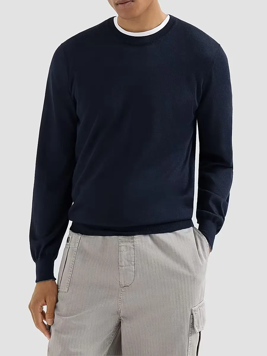Brunello Cucinelli Men's Cashmere and Silk Lightweight Sweater | Thumbnail 2